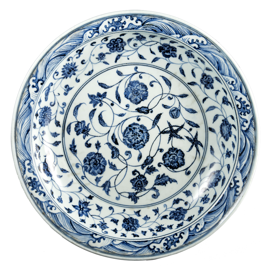 Plato de porcelana azul y blanca de época safávida